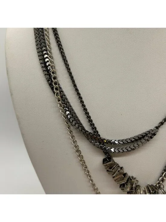 Calvin Klein Multi-Strand Layered Statement Necklace Gunmetal & Silver Chain Wit - Picture 3 of 11